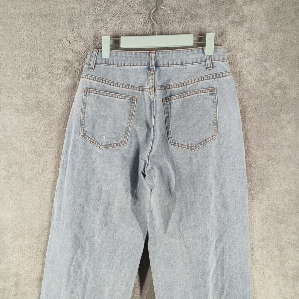 NWT SHEIN Wide Leg Hi-Rise Distressed Jeans Waist 26" Stone Wash Cotton Twill - Picture 9 of 12